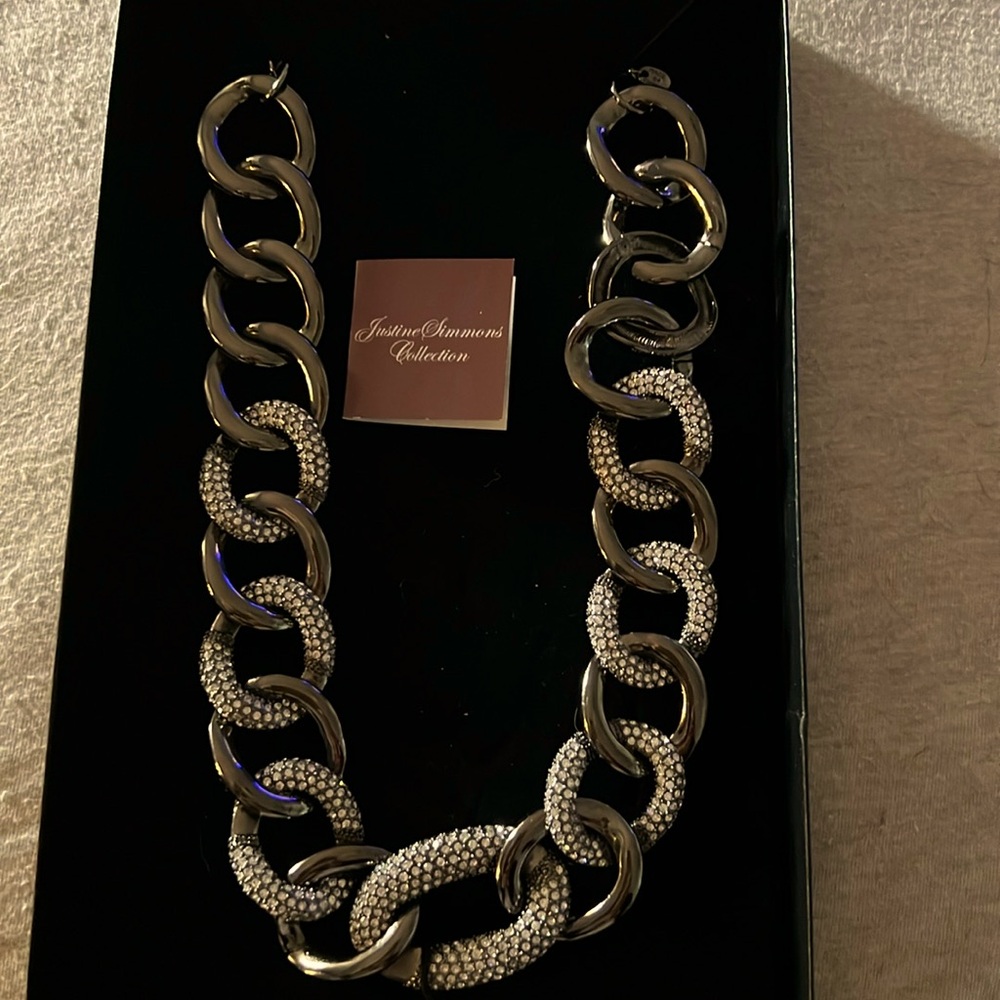 New Justine Simmons Necklace - Gun metal link with crystals